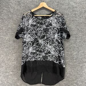 Peridot Blouse Women L Large Black Geometric Short Sleeve Hook & Eye Casual
